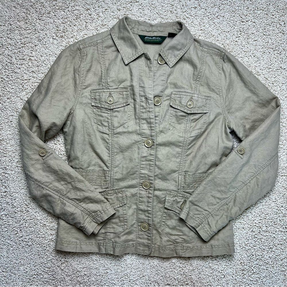 EDDIE BAUER Women’s Field Utility Jacket Linen Blend Khaki Tan Size Medium